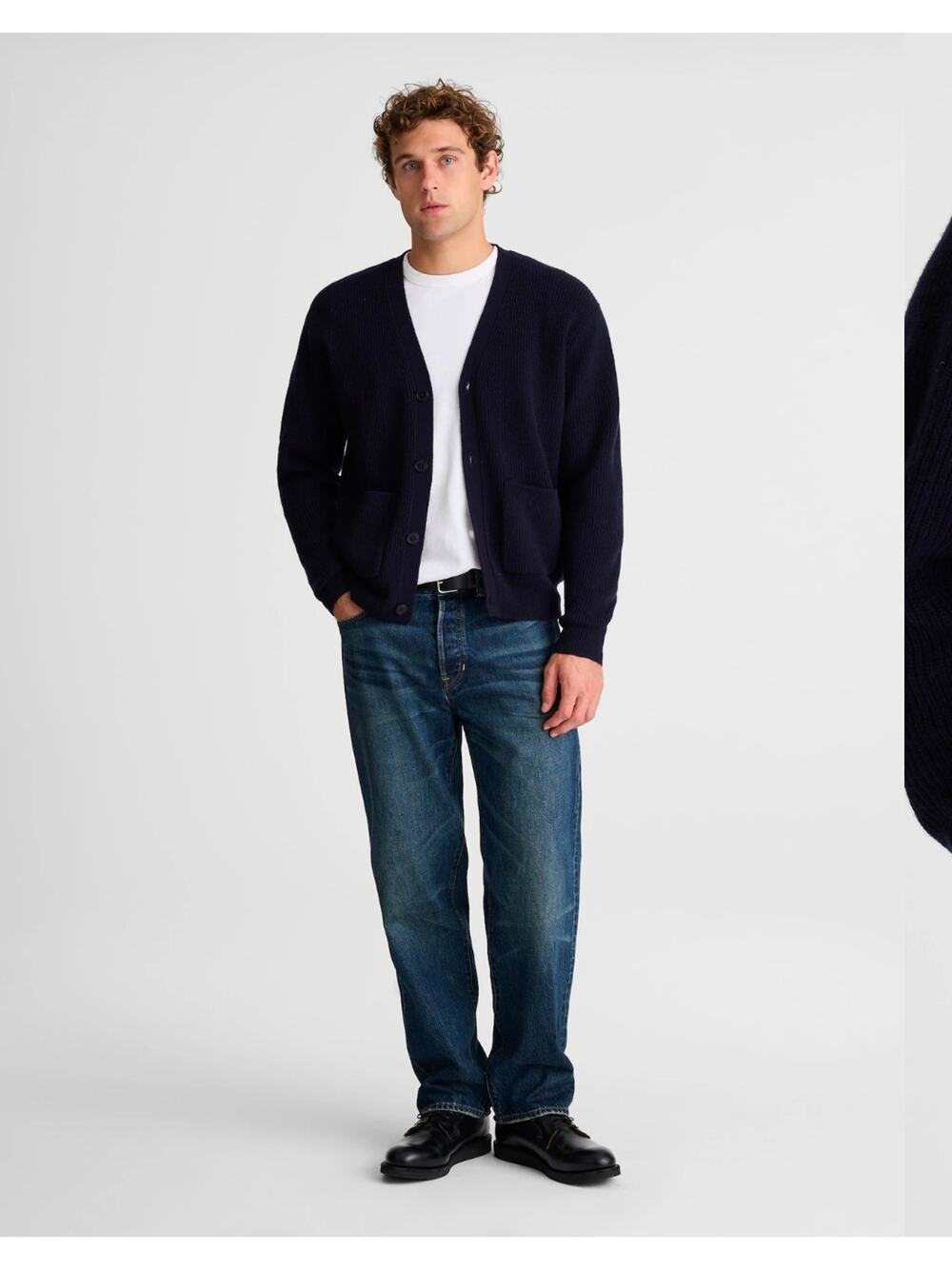 Madewell mens cardigan in heritage merino wool navy blue size medium style NY127